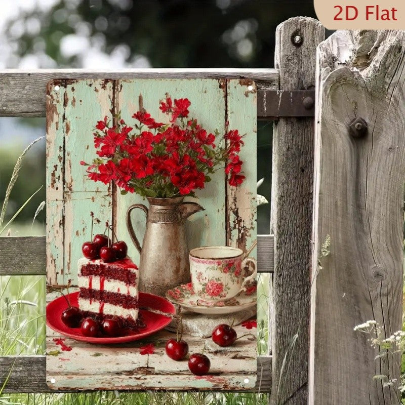 Cherry Cake Metal Sign - Vintage Kitchen Tin Wall Art Decor Plaque