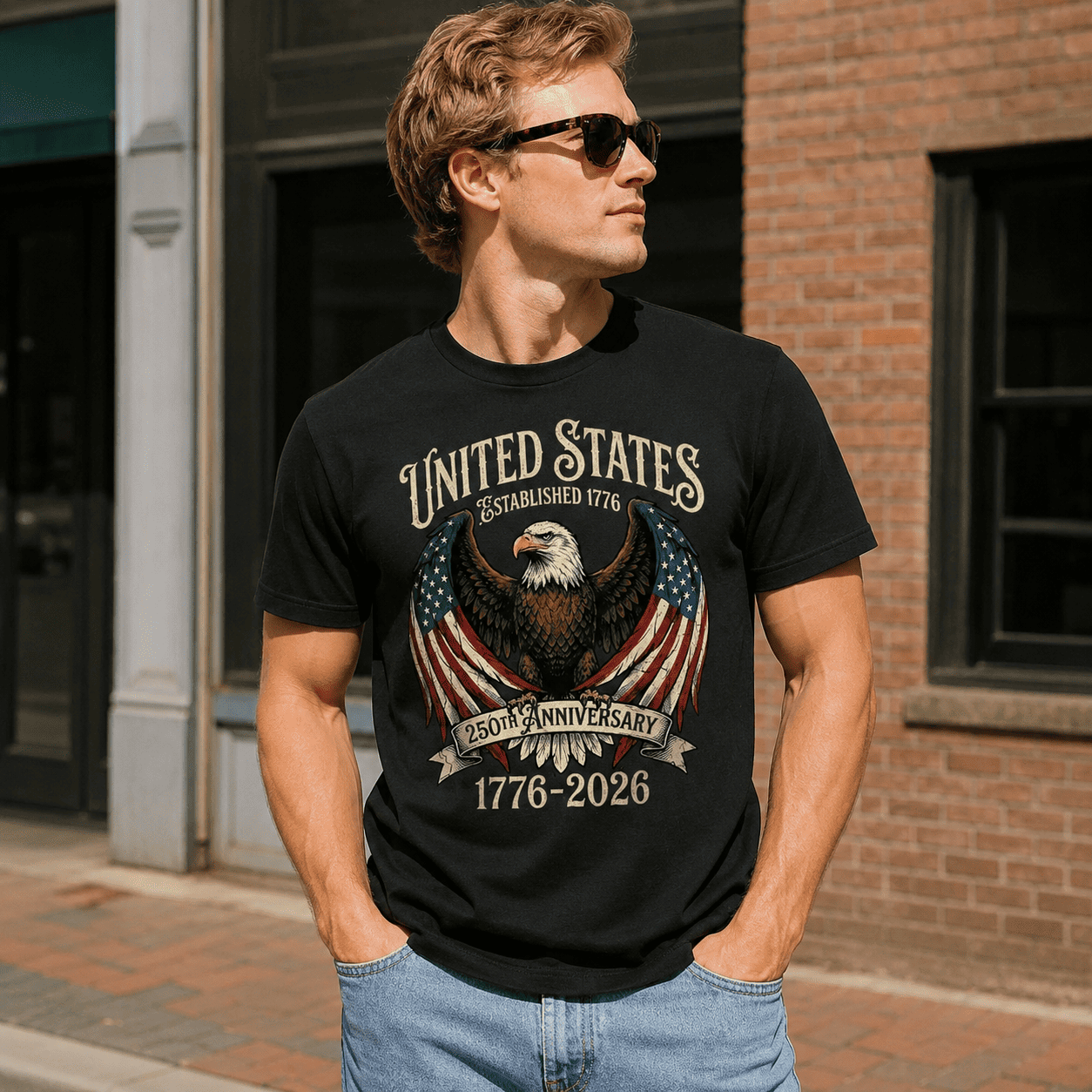 250 Years American Flag Bald Eagle USA 250th Anniversary Men's T-Shirt