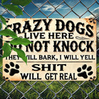 Crazy Dogs Live Here Tin Sign Funny Do Not Knock Metal Sign Dog Paw Wall Decor