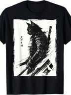 Vintage Japanese Samurai Warrior Cat Graphic Unisex T-Shirt Anime Style Art Tee