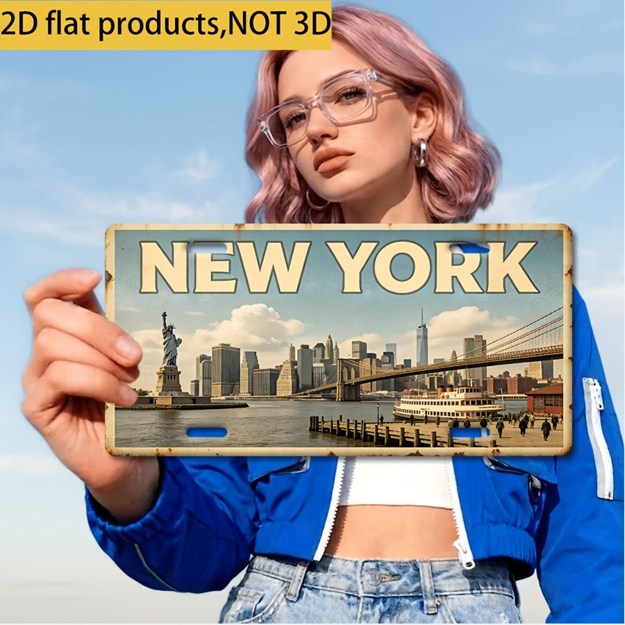 NYC Statue of Liberty Metal License Plate Sign Brooklyn Bridge Wall Decor
