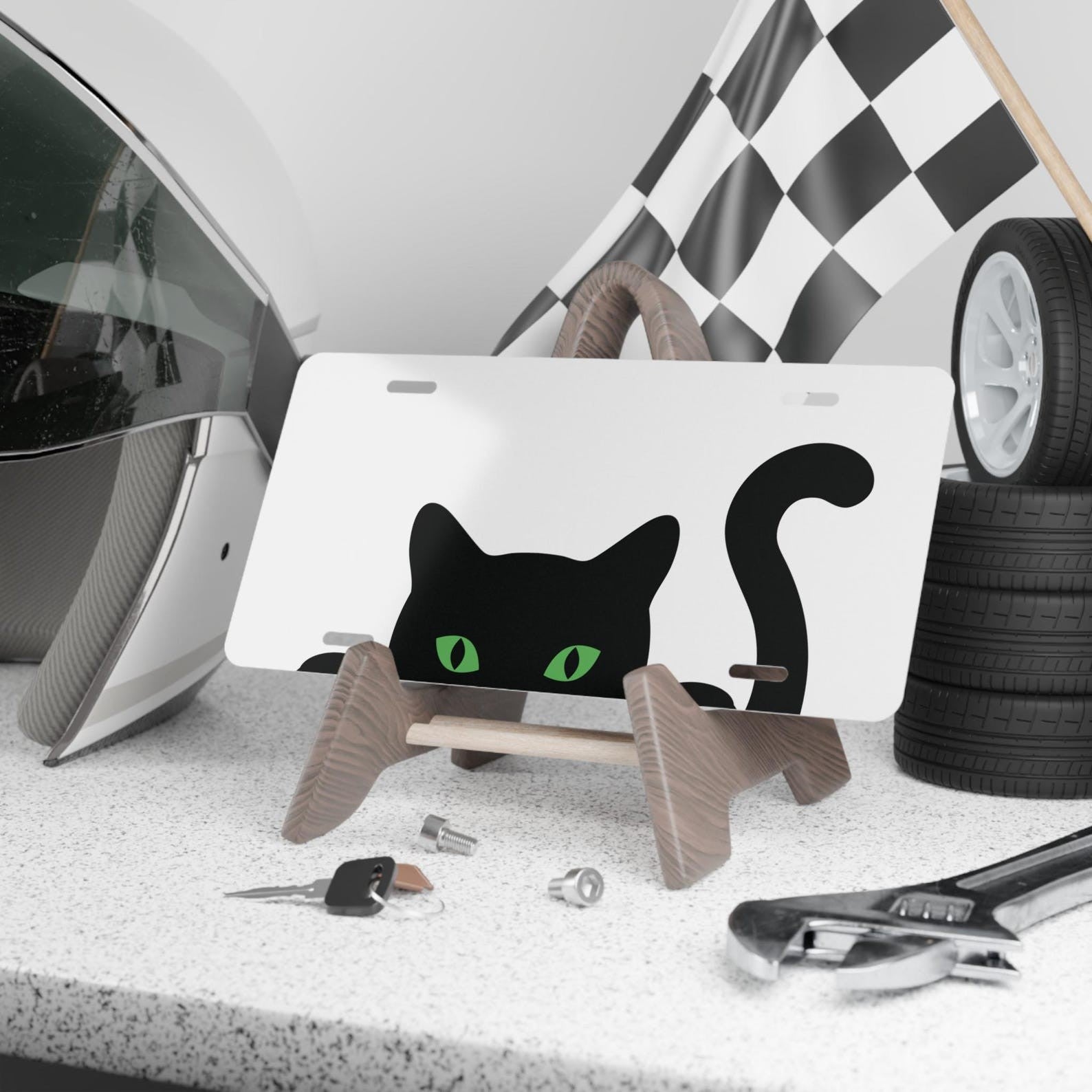 Cute Sneaky Cat License Plate Funny Kitty Front Car Tag Pet Lover Decor