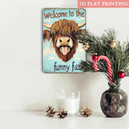 "Welcome to the Funny Farm" Metal Sign - Highland Cow Tin Wall Art Decor