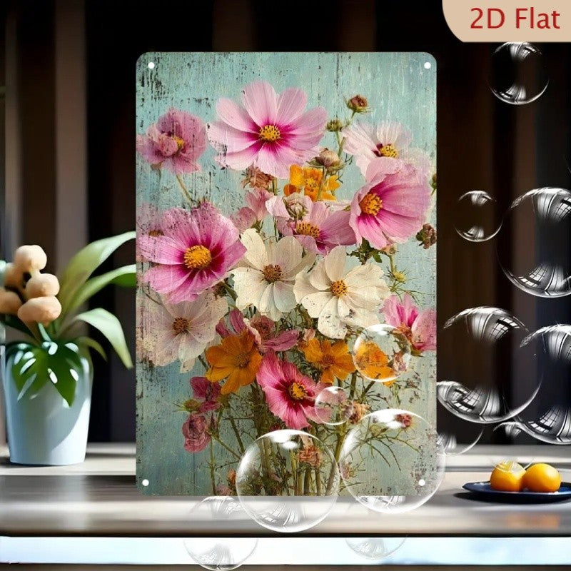 Cottagecore Meadow Flower Tin Sign - Shabby Chic Pastel Garden Metal Poster