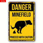 Funny Danger Minefield Metal Tin Sign - Retro Dog Poop Yard Caution Plaque