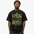 Iron Sharpens Iron Christian Bible Verse Graphic T-Shirt Camouflage Faith Tee