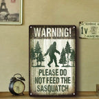 Funny Bigfoot Warning Metal Tin Sign - Retro Please Do Not Feed Sasquatch Art