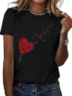 Women's Heart Print Mother's Day Graphic Crew Neck Casual Short Sleeve T-Shirt