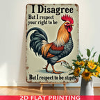 Funny Rooster Metal Sign - Retro Humorous "Right to be Stupid" Tin Decor