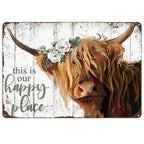 This Is Our Happy Place Tin Sign Highland Cow Metal Sign Farmhouse Wall Decor