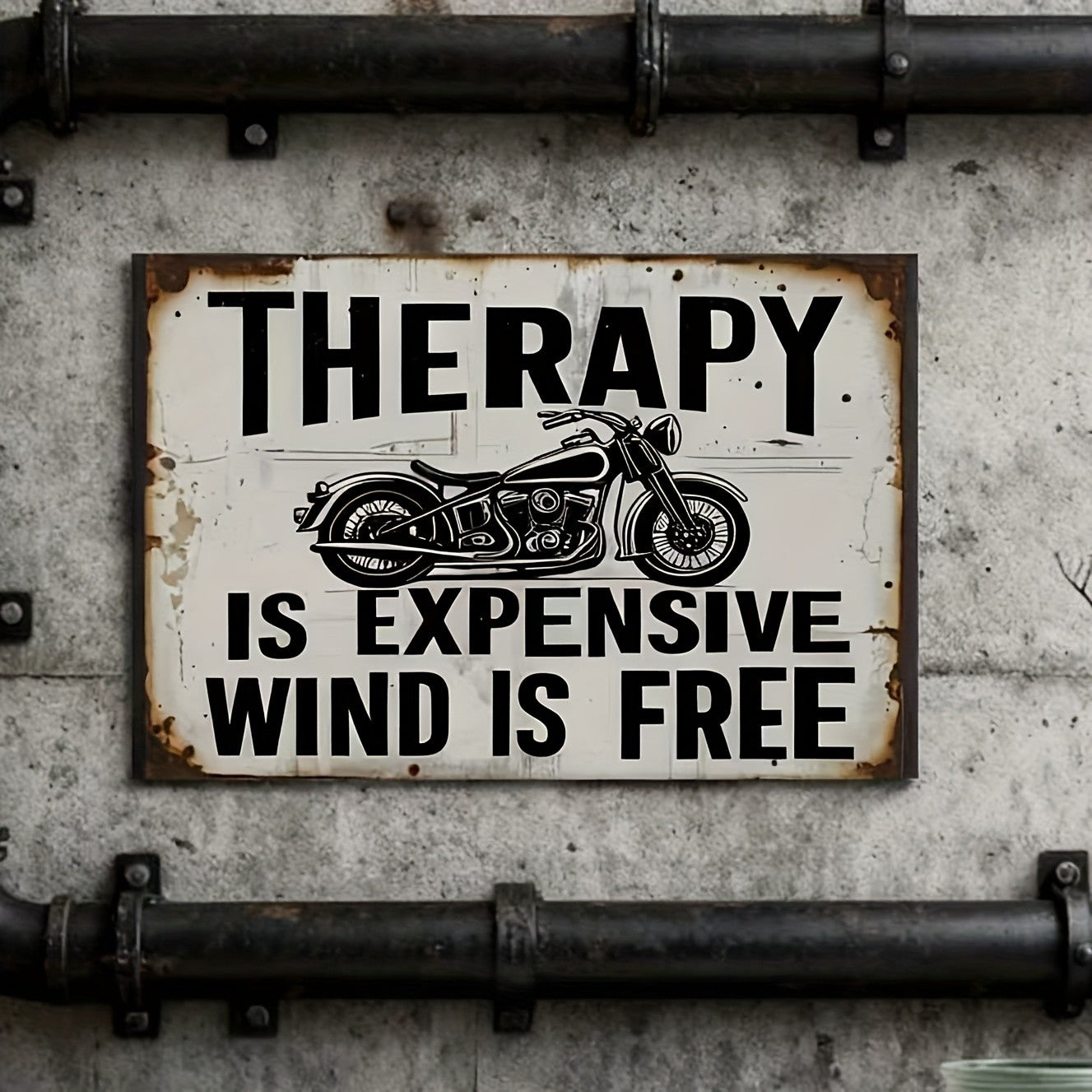 Therapy Is Expensive Wind Is Free Tin Sign Vintage Motorcycle Metal Wall Decor