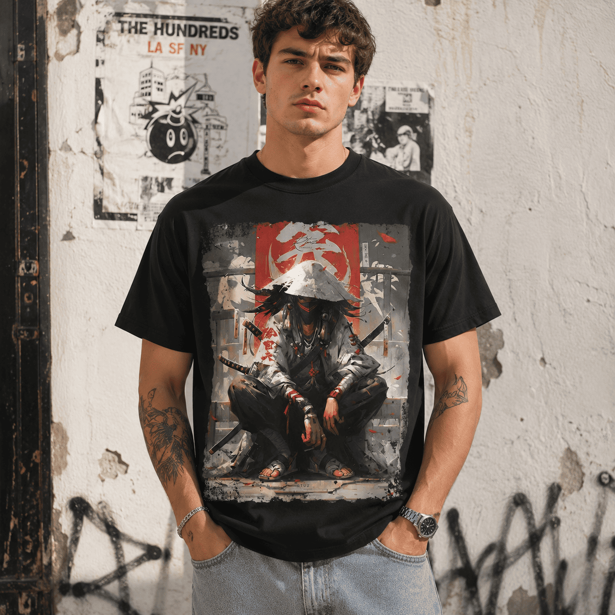 Samurai Katana Ninja Anime Graphic T-Shirt Japanese Streetwear Style Tee