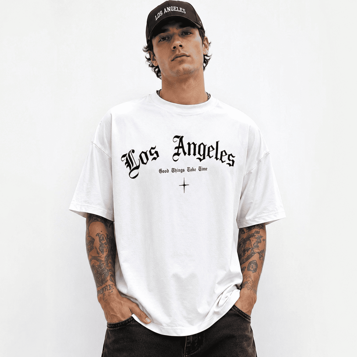 Los Angeles Gothic Letter T-Shirt Old English Streetwear Casual Tee