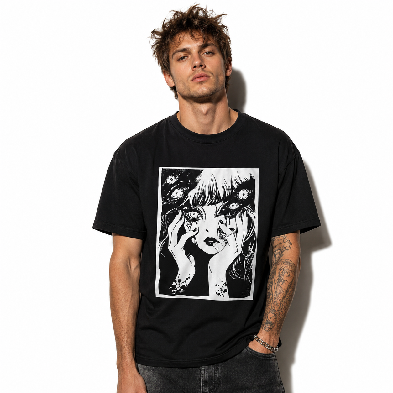 Horror Anime T Shirt Creepy Manga Japanese Harajuku Graphic Casual Tee