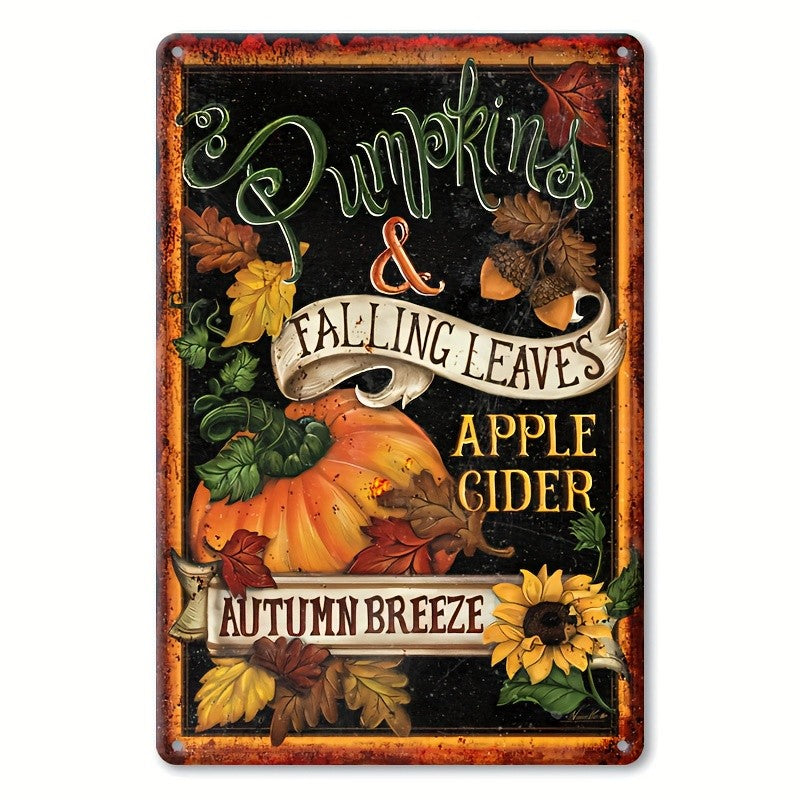 Retro Autumn Tin Sign Vintage Chalkboard Pumpkin Patch Porch Kitchen Wall Art
