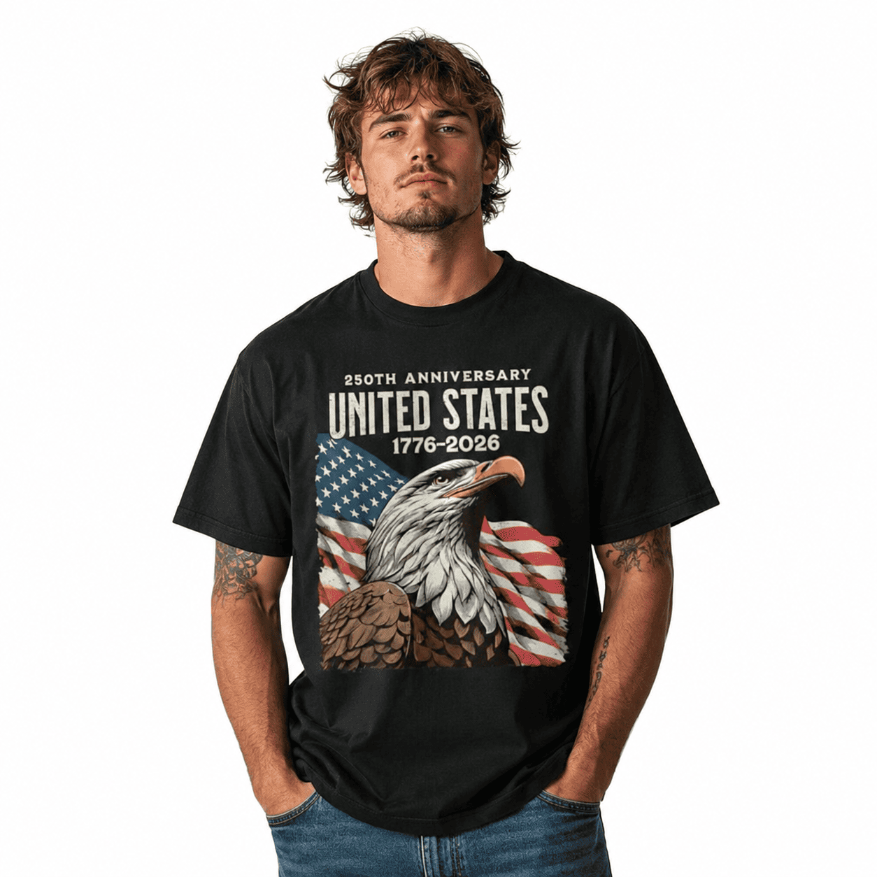 USA 250th Anniversary Flag Patriotic 4th of July Independence T-Shirt