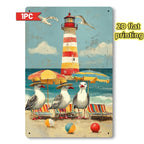 Nautical Seaside Tin Sign - Funny Seagull Metal Poster Wall Art Decor Plaque