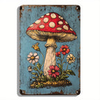 Vintage Red Mushroom Metal Sign - Retro Toadstool Wildflower Botanical Plaque