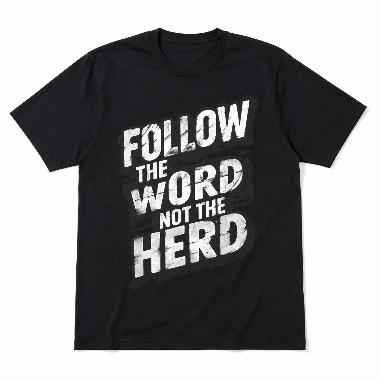 Follow The Word Not The Herd Christian Bible Verse Graphic T-Shirt Faith Tee