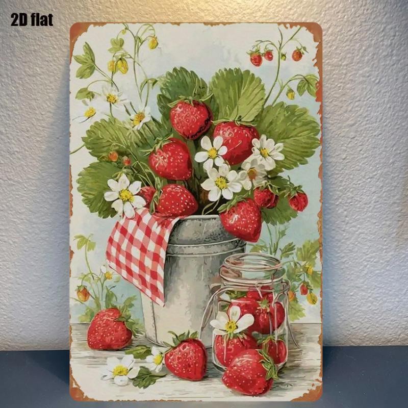 Vintage Strawberry Tin Sign Metal Garden Fruit Wall Decor Farmhouse Kitchen Gift