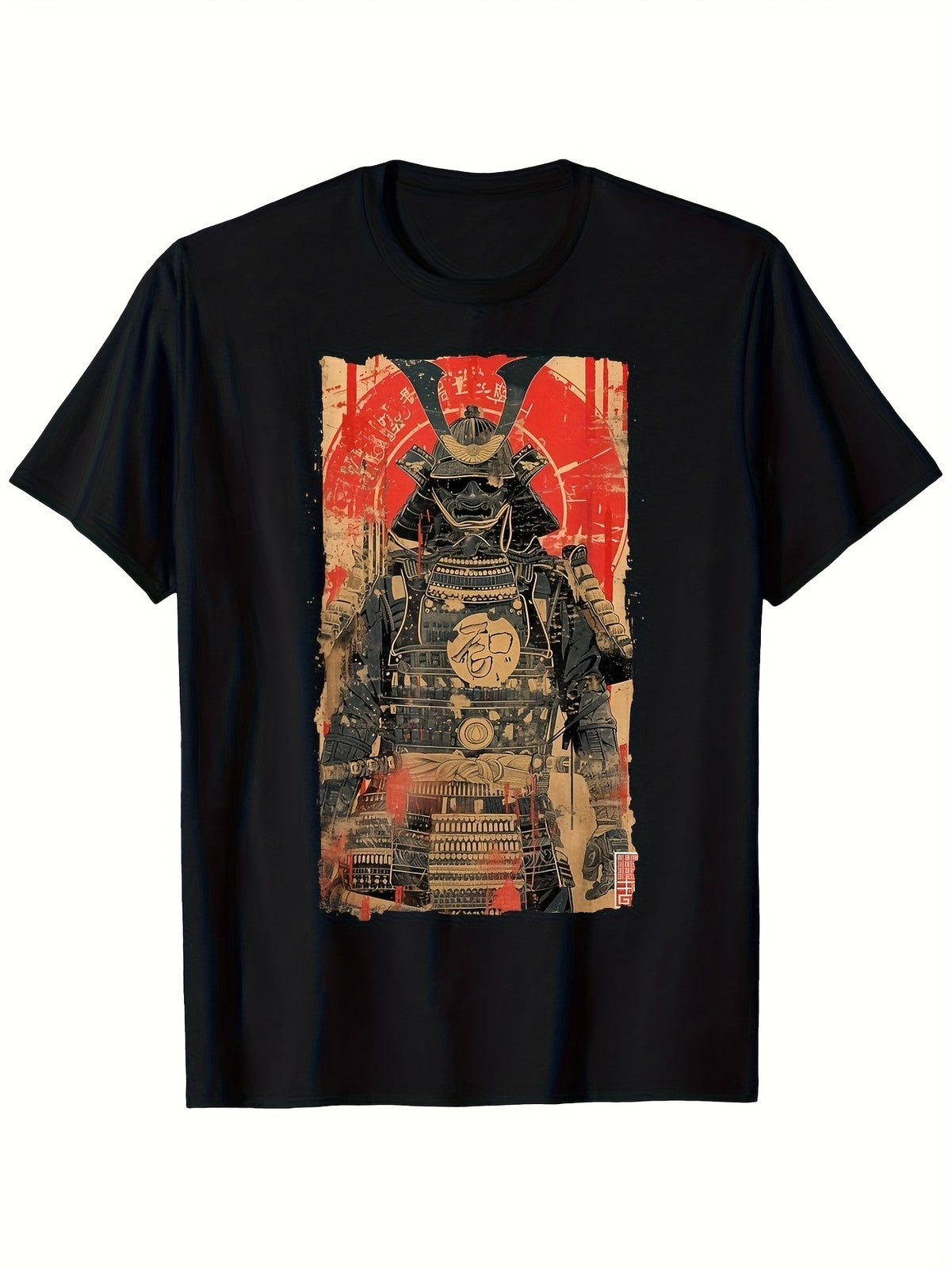 Vintage Japanese Samurai Graphic T-Shirt Black Gold Warrior Retro Tee