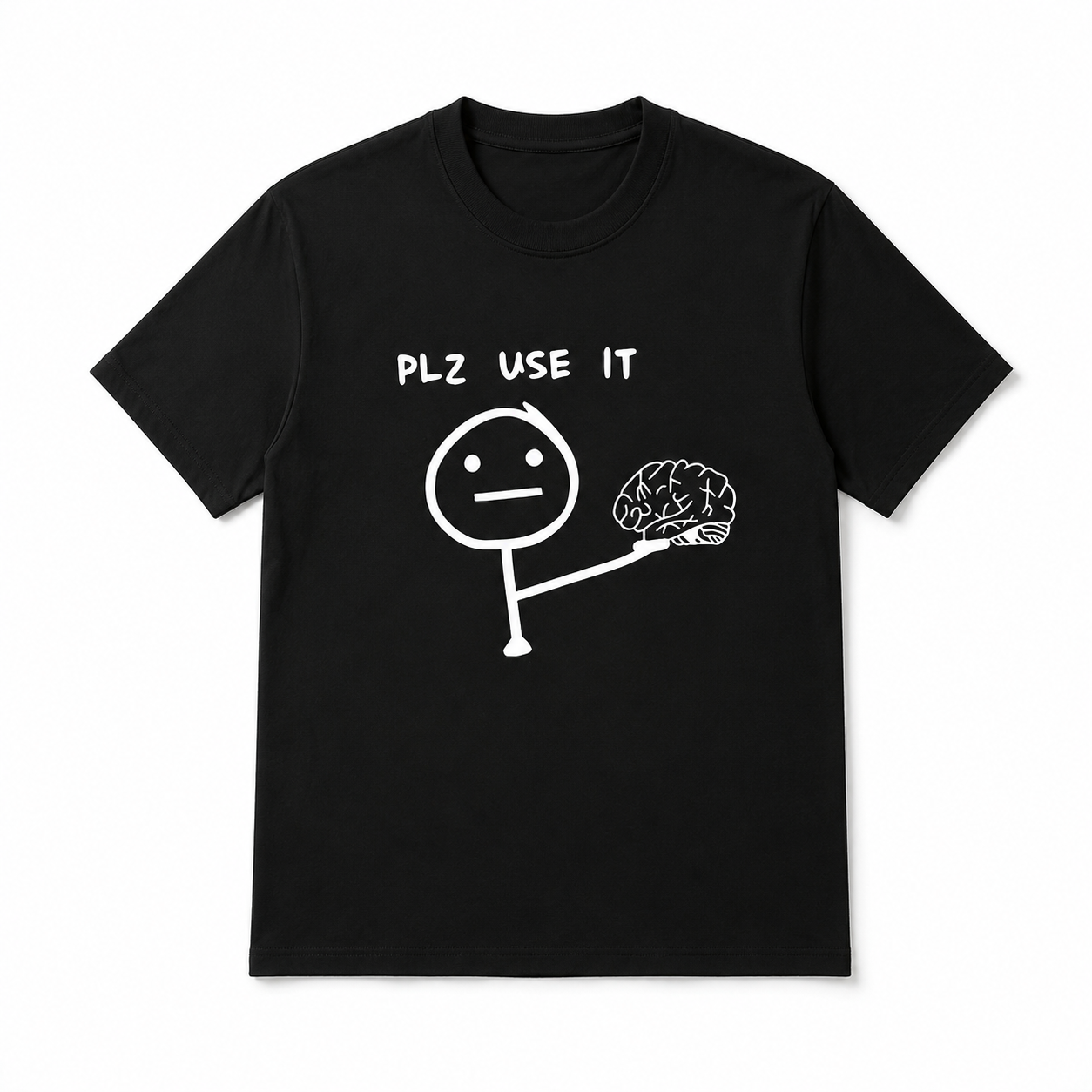 Funny Brain T Shirt PLZ USE IT Graphic Tee Unisex White Short Sleeve