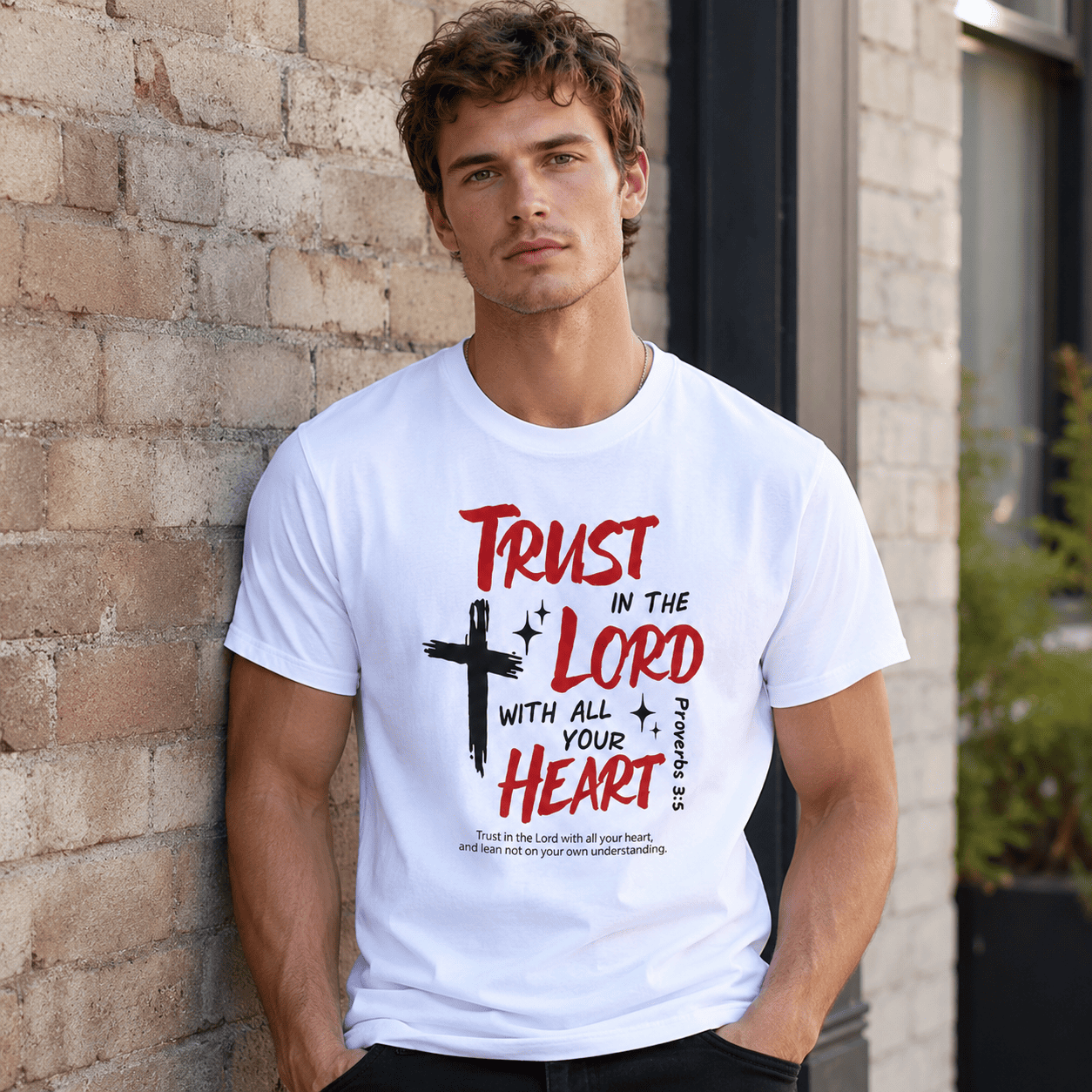 Christian Trust in the Lord Cross Graphic T-Shirt Faith Scripture Tee