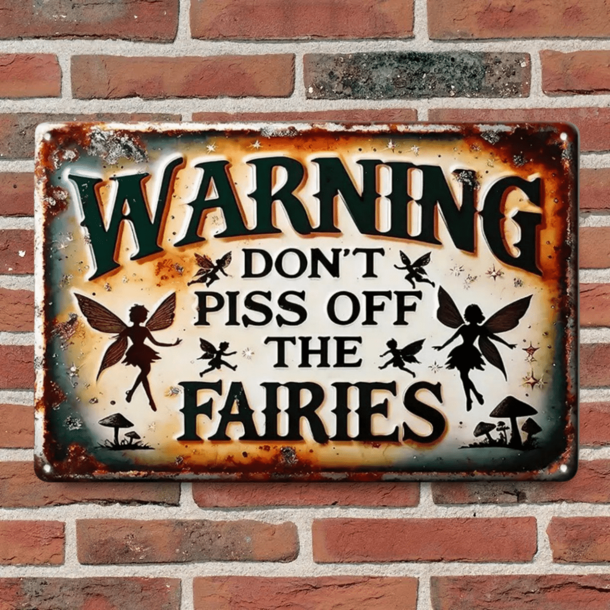 Funny Warning Don't Piss Off Fairies Metal Tin Sign - Retro Mythical Fantasy Art