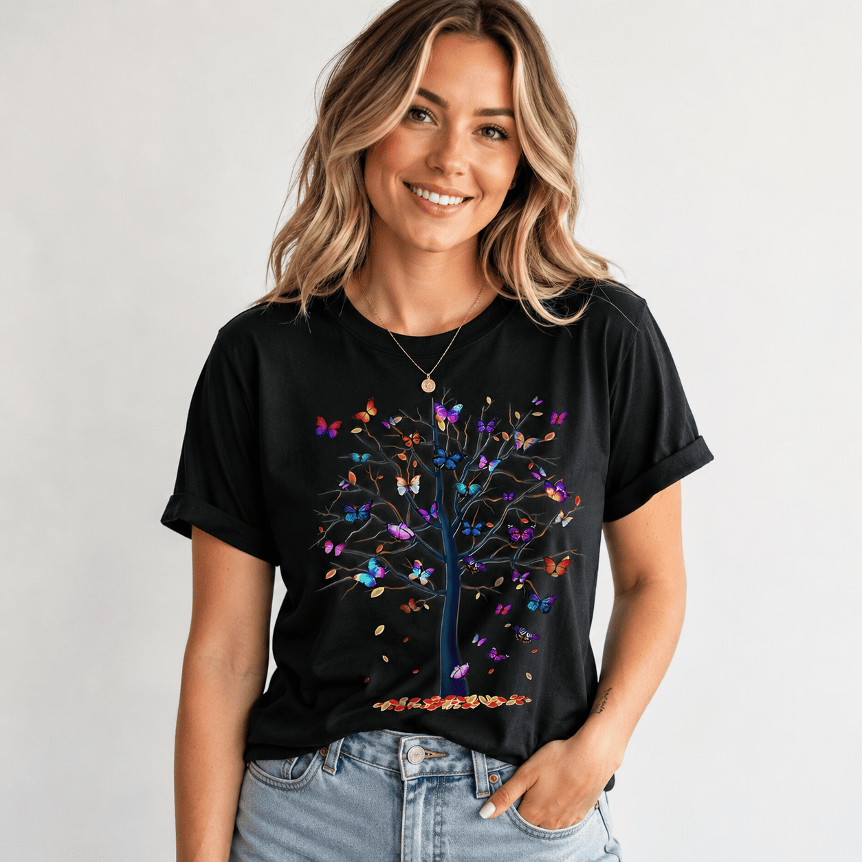 Enchanted Butterfly Tree T-Shirt | Colorful Nature Fantasy Graphic Tee