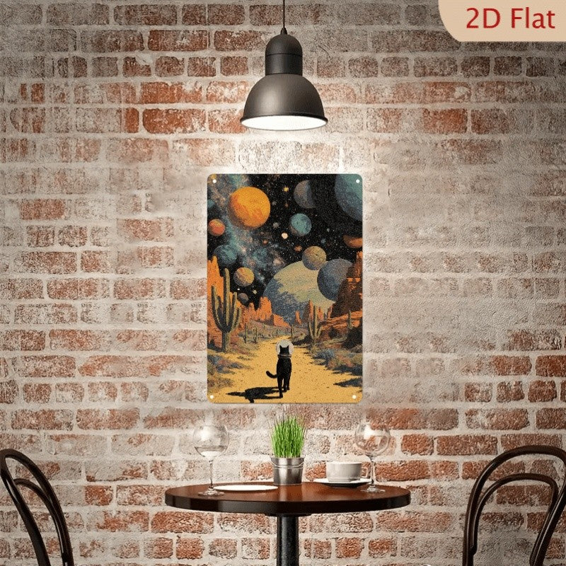 Astronaut Cat Metal Sign - Surreal Space Desert Tin Wall Art Decor Plaque