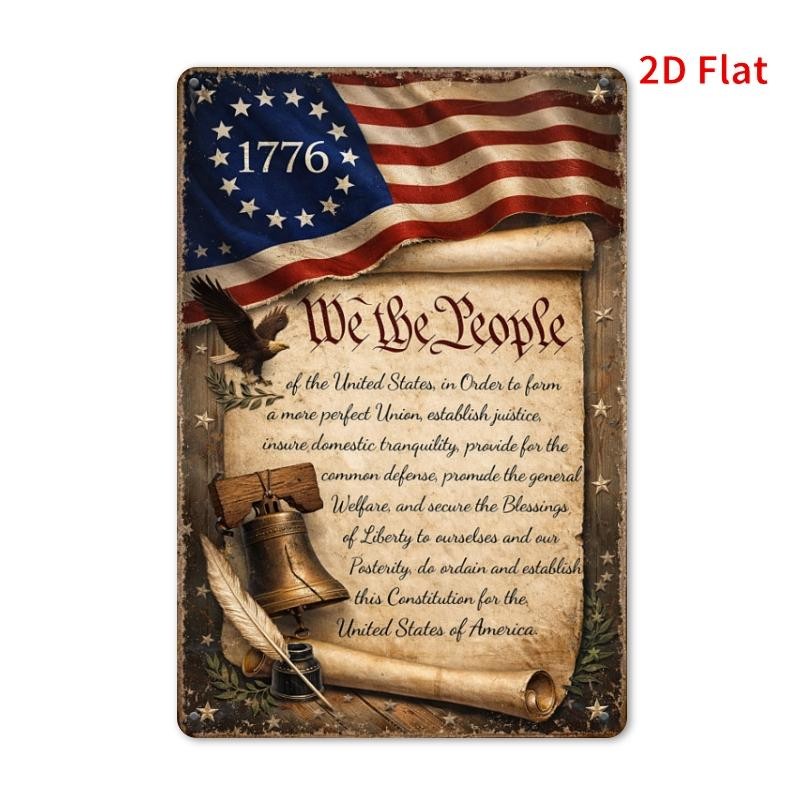 American Constitution Tin Sign - Patriotic Eagle Metal Poster Wall Art Decor