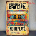 "One Life No Replays" Metal Sign - Retro Cassette Tape Tin Wall Art Decor