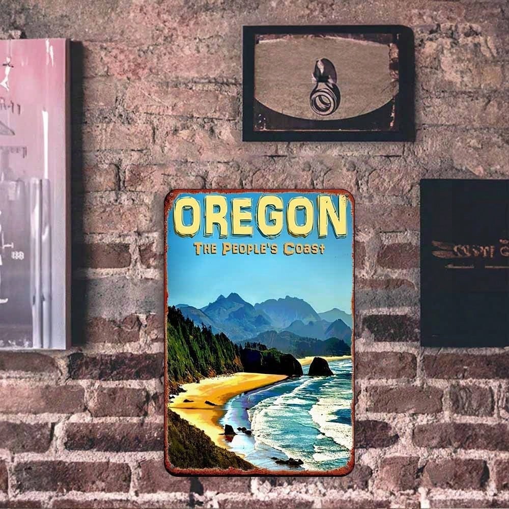 Oregon Coast Metal Tin Sign - Vintage Pacific Northwest Beach Wall Decor