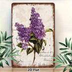 Rustic Floral Tin Sign - Purple Lilac Flower Metal Poster Wall Art Decor