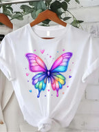 Women's Butterfly Heart Watercolor Graphic T-Shirt Colorful Summer Casual Tee