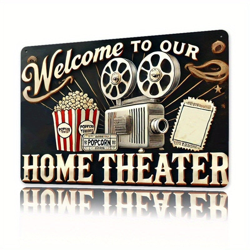 Nostalgic Home Cinema Metal Poster - Retro Popcorn & Ticket Tin Sign