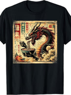 Japanese Dragon Ramen T-Shirt Vintage Anime Food Graphic Streetwear Tee