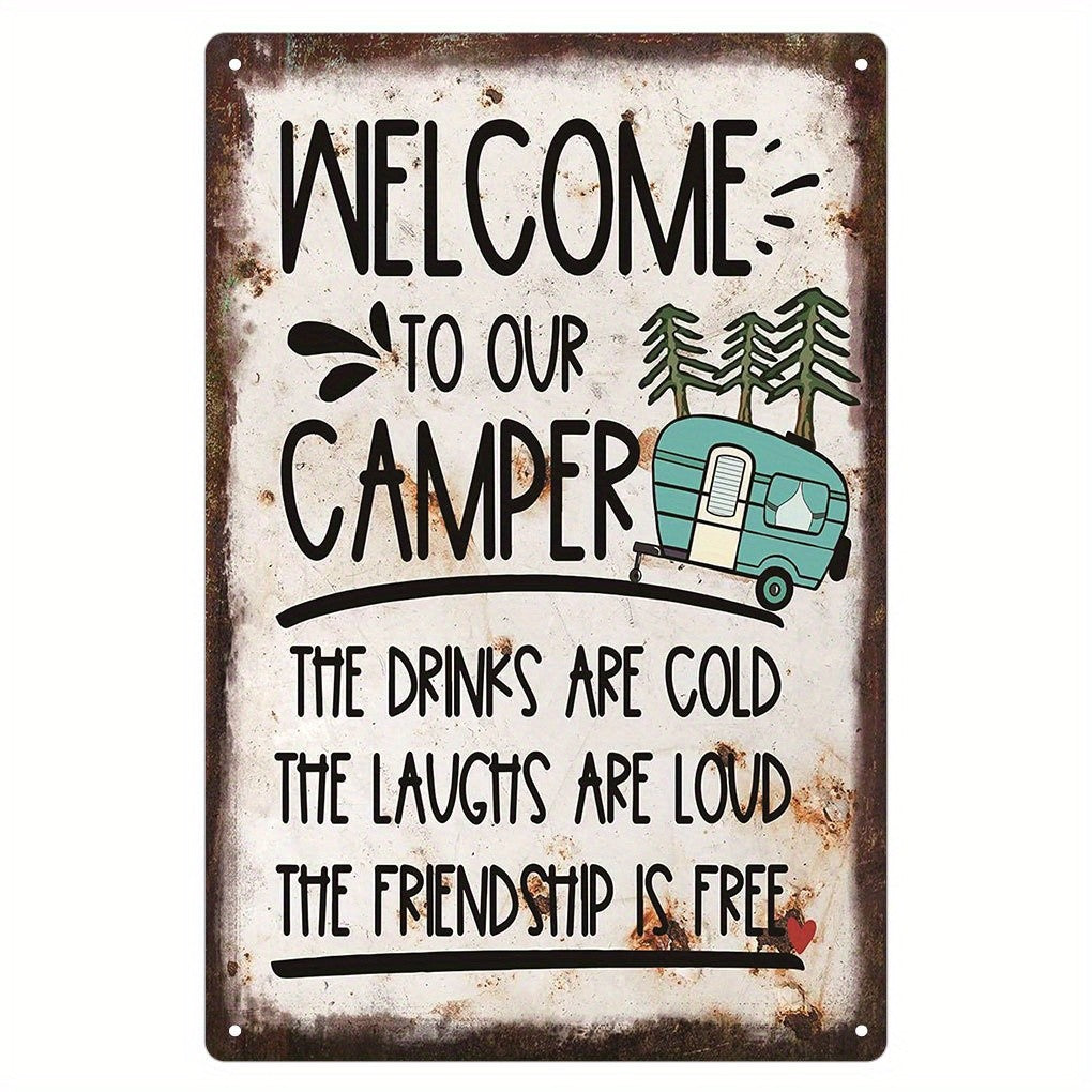 Retro RV Metal Tin Sign Vintage Welcome To Our Camper Outdoor Patio Wall Art