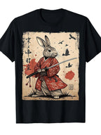 Samurai Rabbit Anime T-Shirt Japanese Retro Manga Graphic Streetwear Tee
