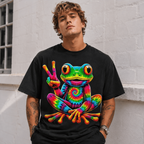 Tie Dye Peace Frog Graphic Tee - Retro Psychedelic Colorful Toad T-Shirt