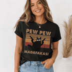Pew Pew Madafakas Cat Shirt – Funny Black Cat Sunset Graphic Tee
