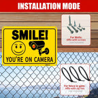 Smile Youre On Camera Tin Sign Yellow Security Metal Wall Art Surveillance Decor