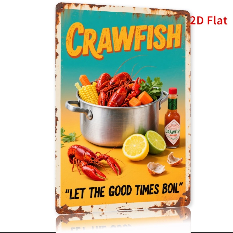 Cajun Seafood Tin Sign - Crawfish Boil Kitchen Metal Poster Wall Art