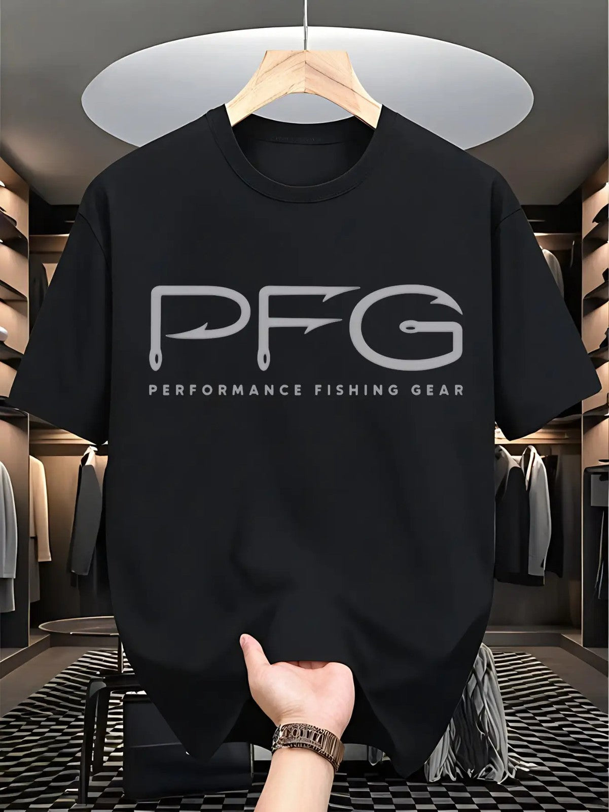 PFG Performance Fishing Gear T-Shirt - Fishing Hook Typography Graphic Tee