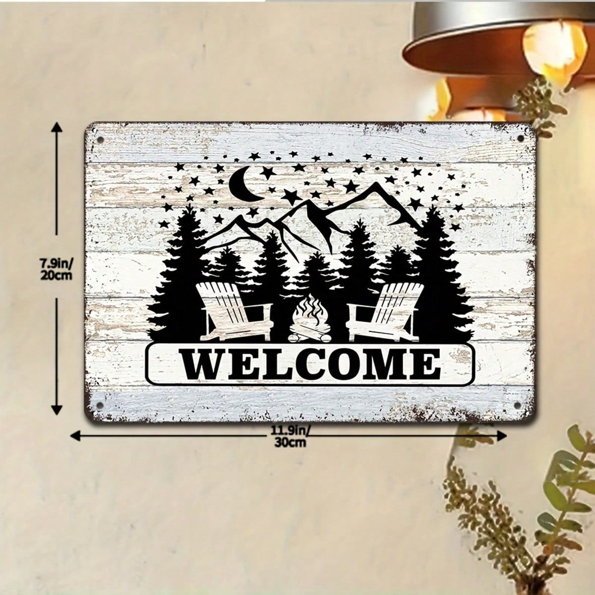 Welcome Campfire Metal Tin Sign - Vintage Cabin Mountain Lake Bonfire Wall Decor