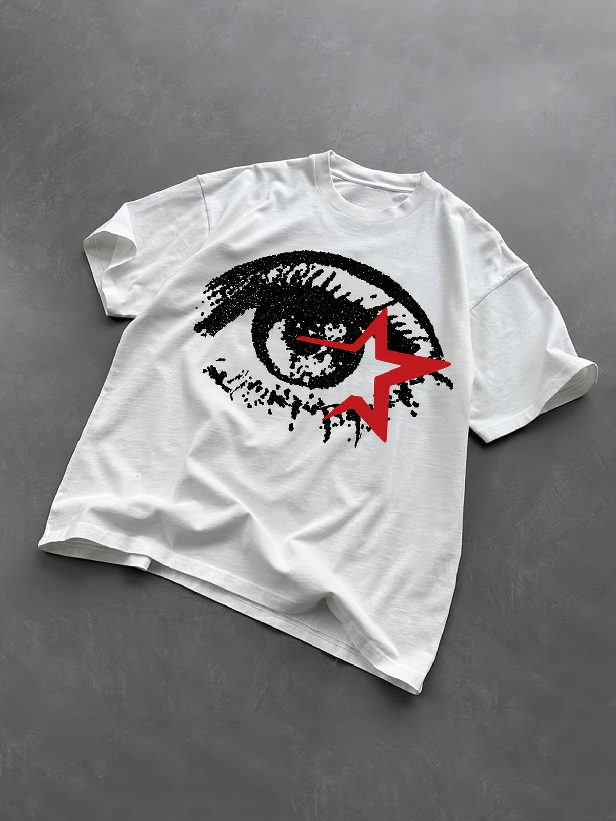 Stargazer Eye Graphic Tee - Distressed Avant-Garde Streetwear T-Shirt
