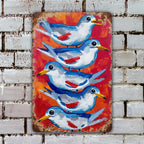 Stacked Birds Metal Sign - Colorful Whimsical Tin Wall Art Decor Plaque