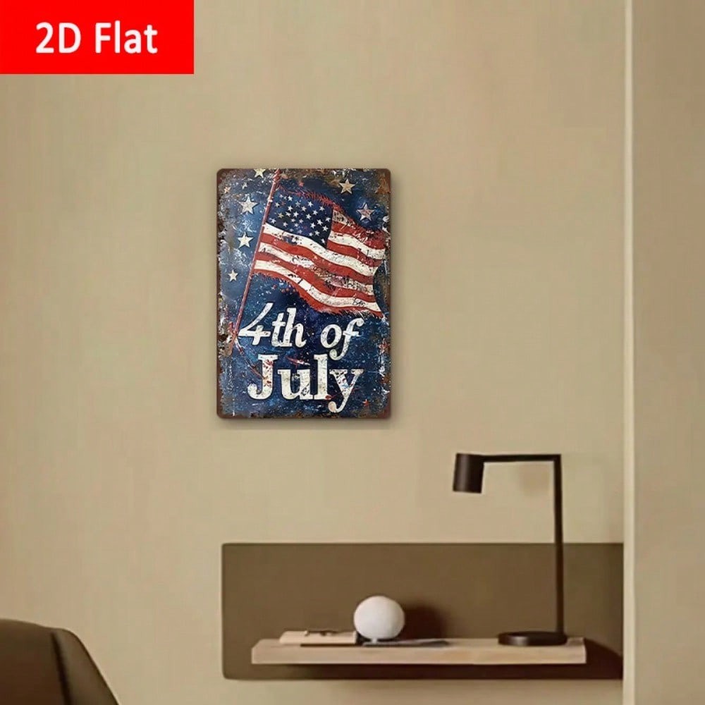 Rustic Independence Day Metal Tin Sign - USA Stars & Stripes Garage Wall Decor