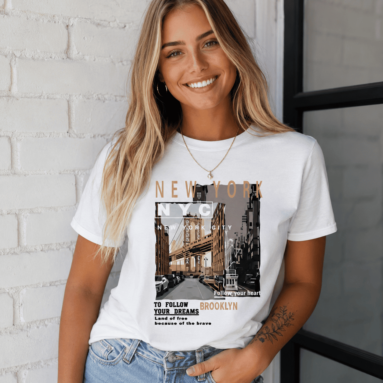 Women Brooklyn Bridge New York City Graphic T-Shirt NYC Travel Casual Tee Top