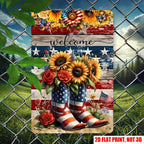 Americana Tin Sign - Sunflower & Boot Welcome Metal Poster for Front Porch